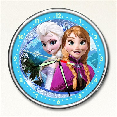 Dekor Loft Premium Gece Parlayan Elsa ve Anna Frozen  Çocuk Odası Duvar Saati