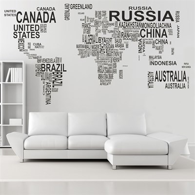 DekorLoft Dünya Haritası Ülke İsimleri XXL Duvar Sticker 165x90 Cm