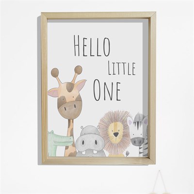 Doğal Çam Çerçeveli Bebek ve Çocuk Odası Duvar Tablosu Hello Little One